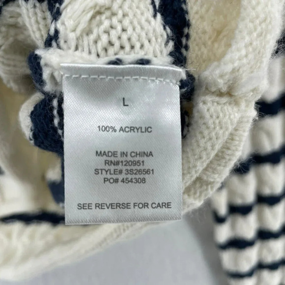 Pink Rose Sweater Women's Sz L White Cable-Knit Striped Cropped Regular Pullover - Picture 10 of 12